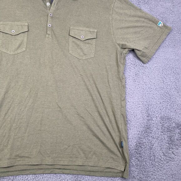 Kuhl Shirt Mens XXL Green Polo Short Sleeve Pockets Outdoor Cotton Poly Blend - Picture 3 of 7